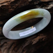 古韻暗香緬甸天然翡翠冰糯種俏色黃翡玉手鐲 內徑57mm