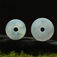 白發偕老緬甸A貨天然翡翠冰糯種帶紫平安扣吊墜情侶掛件圖