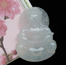 護身保平安緬甸冰糯種天然翡翠A貨玉觀音掛件圖